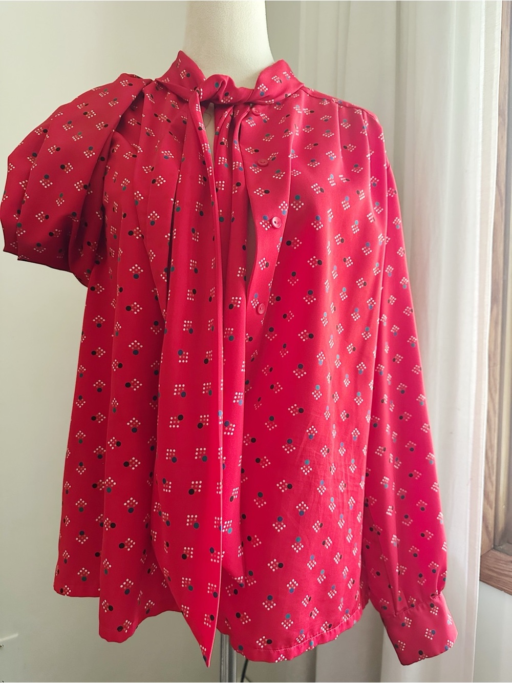 Vintage Country Sophisticates by Pendleton Red Geometric Print Tie Scarf Top
